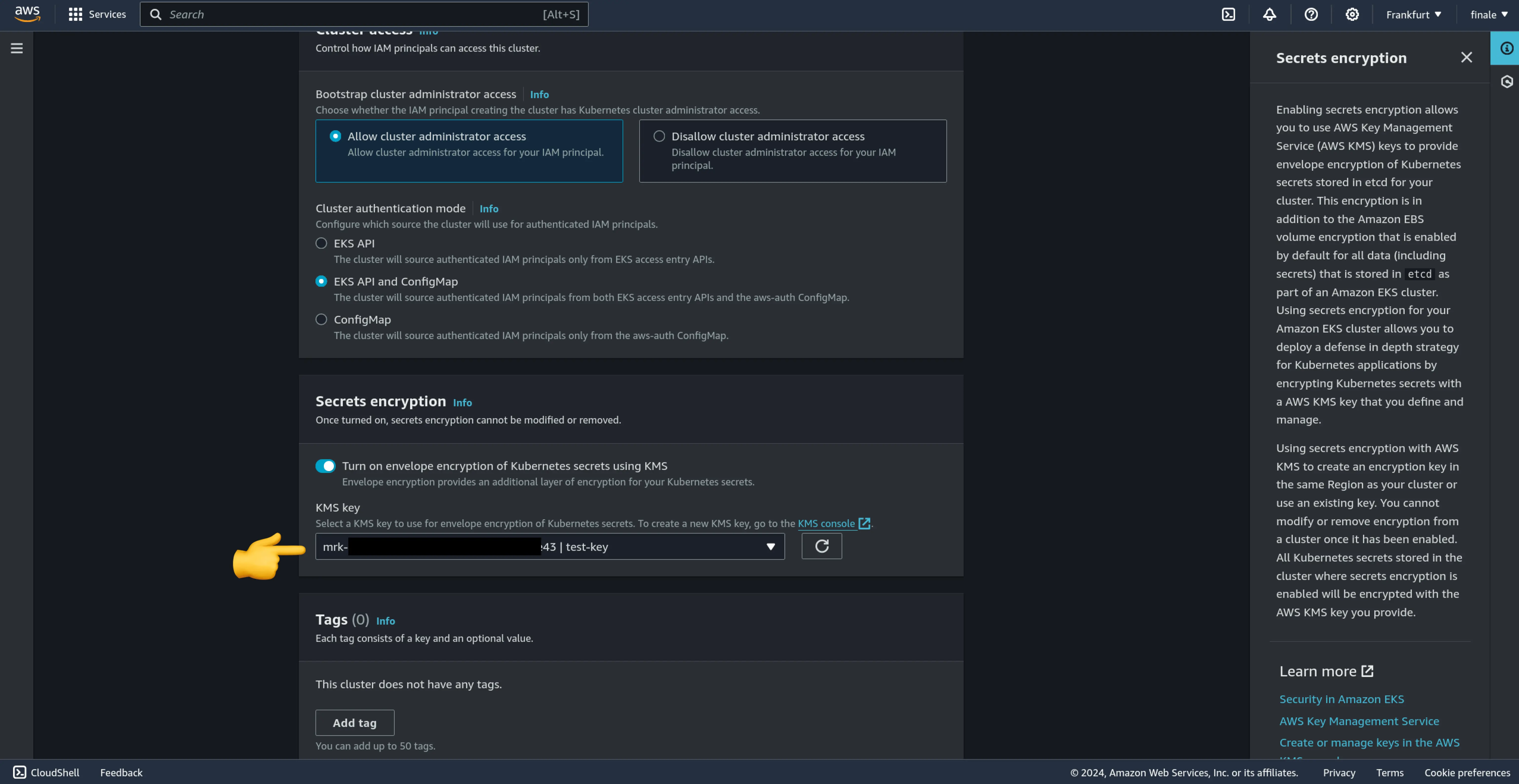 AWS EKS Cluster Create Secret Encryption CMK