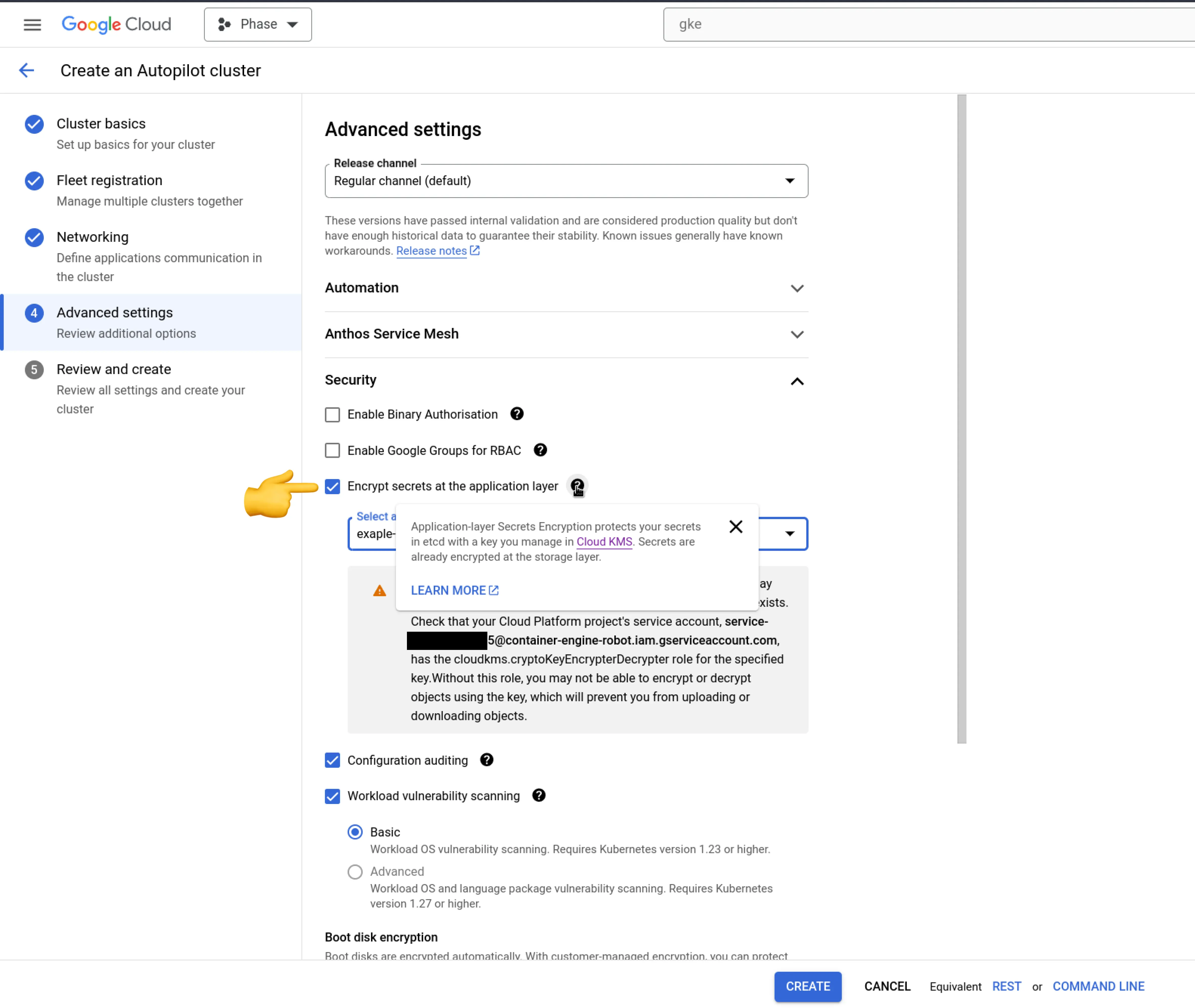 GCP GKE Encrypt Secrets App Layer Create