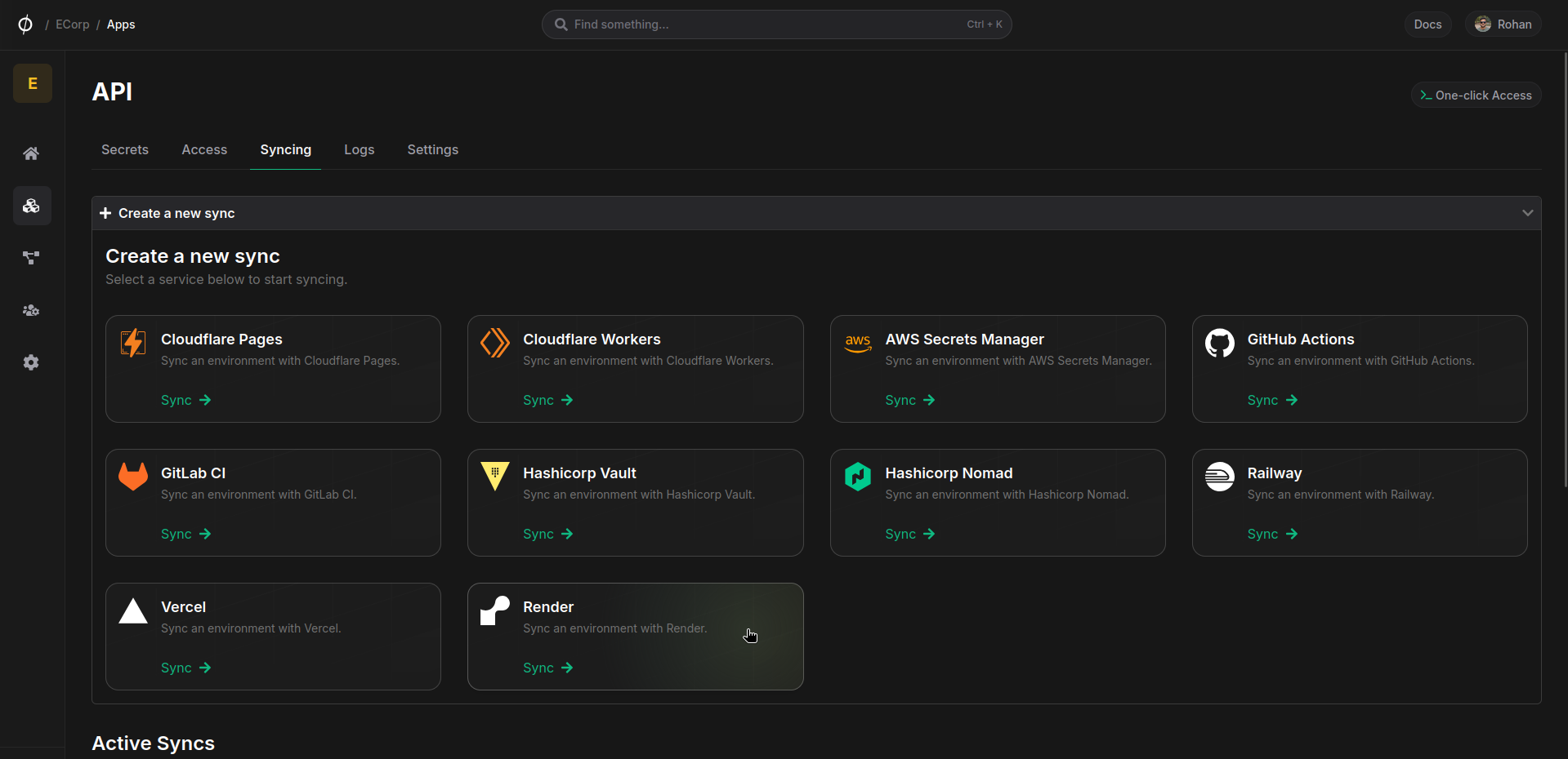 render create sync button