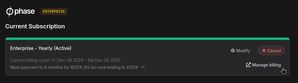 manage billing button