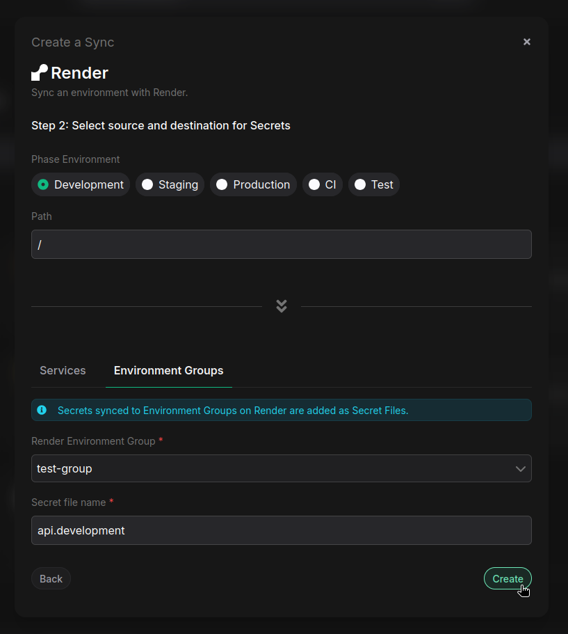 sync to render env group